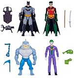 DC Comics, Batman y Robin contra The Joker y King Shark, Figuras de acción de 10 cm, Juguetes para niños y niñas a Partir de 3 años