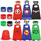 Jojoin Capas de Superhéroe para Niños - 6 Pcs Disfraces de Superhéroe para Niños - Kit de Cosplay para Niños con 6 Pulseras y 6 Máscaras y 1...