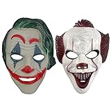 Máscara Payaso Asesino, Máscara Joker Adulto de PVC, Careta Payaso de Terror para Disfraz Jocker Hombre, 2PCS